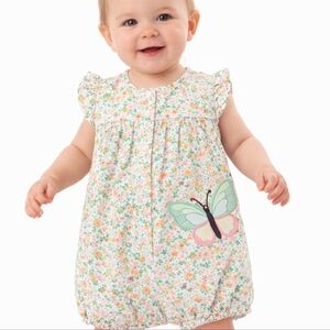 Carter’s Baby Girl Floral Romper Butterfly Appliqué 12M NWT Spring Summer Outfit